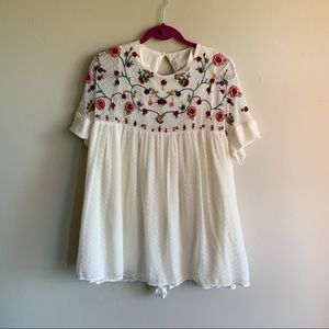Zara White Embroidered Romper